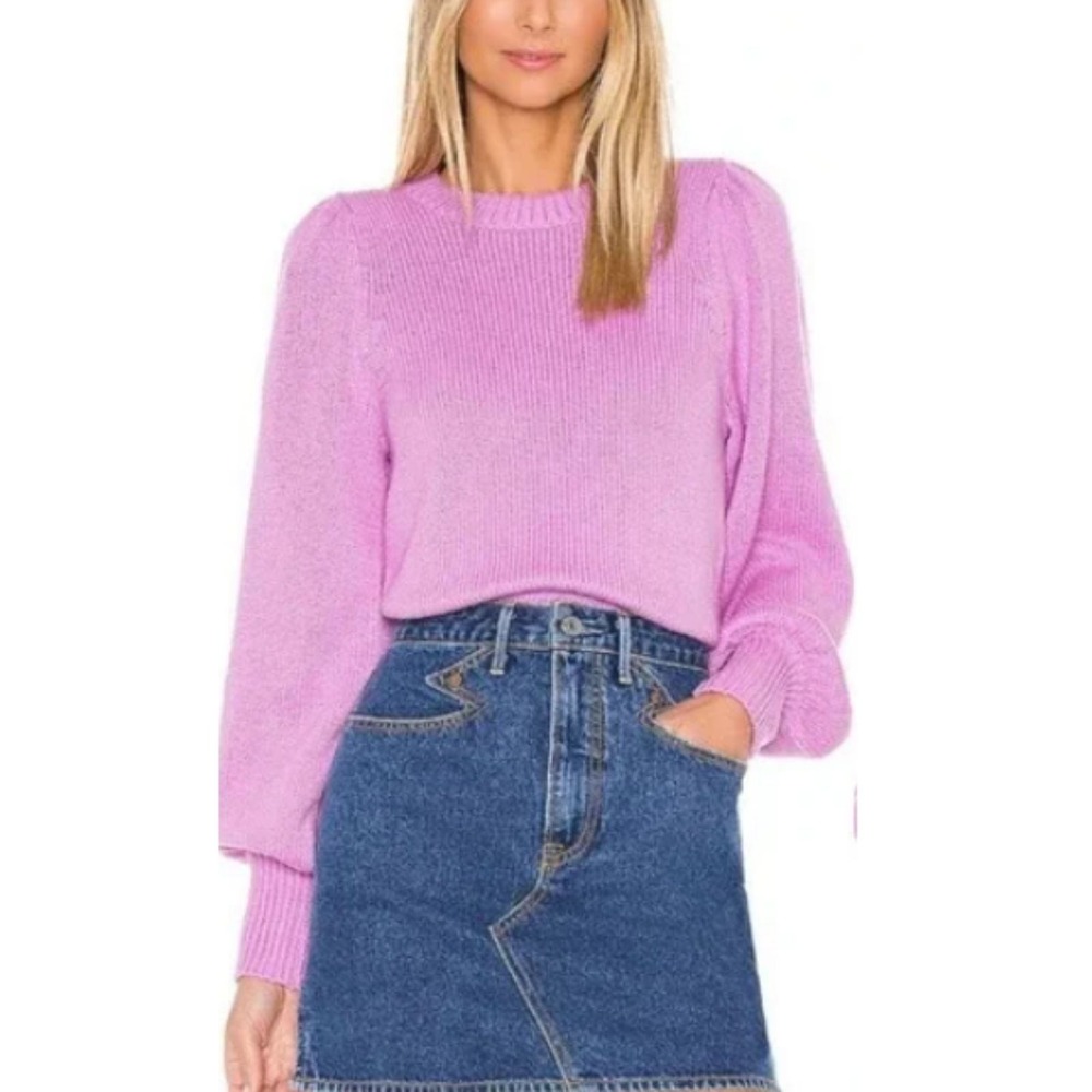 525 America Puff Sleeve Sweater Womens Medium Pink Cotton Knit Pullover